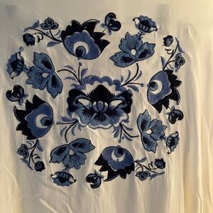 Embroidered Blue/White Gauze Shrug